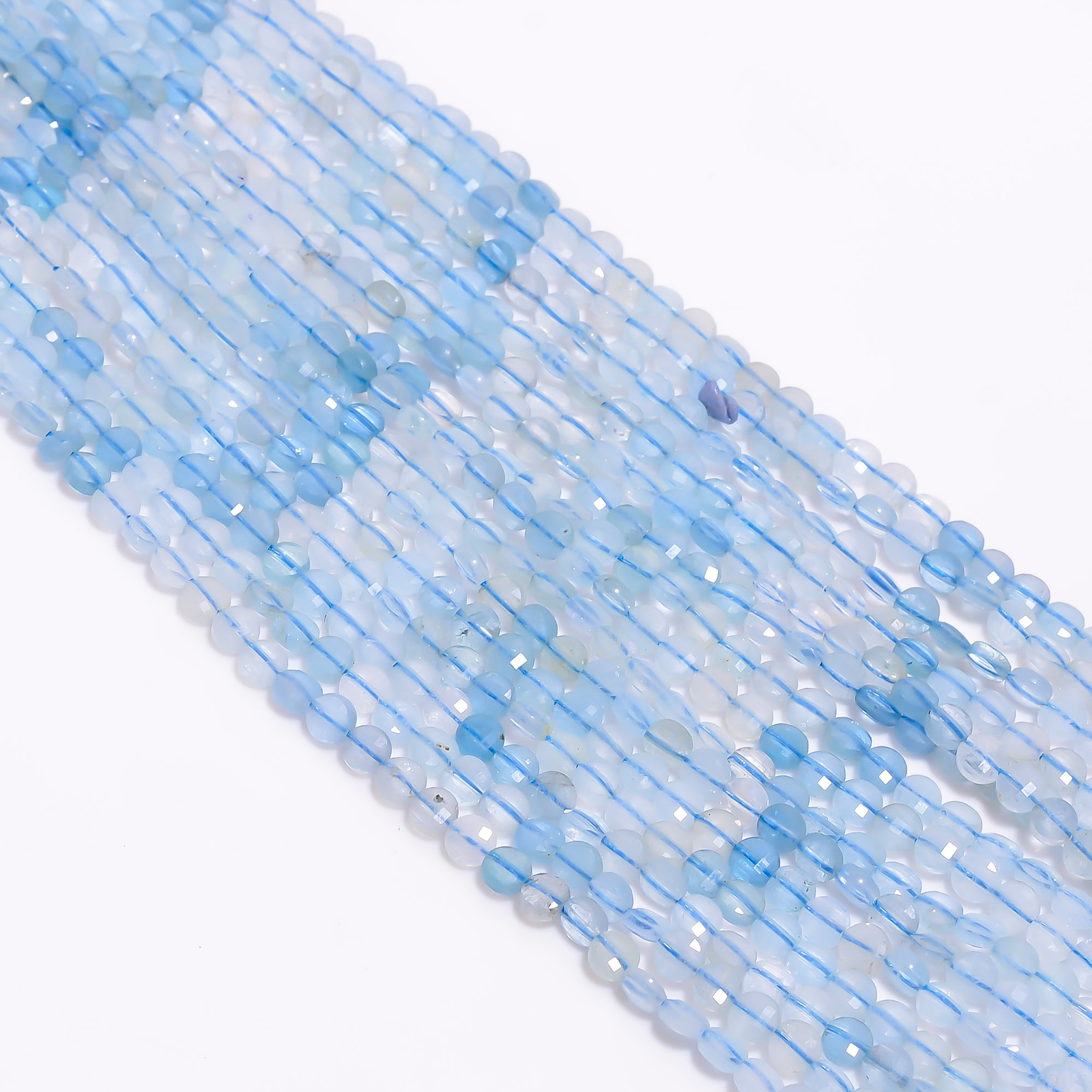 Natural Aquamarine Gemstone Coin Shape Faceted Beads 4X4 mm Strand 13″ EB-185