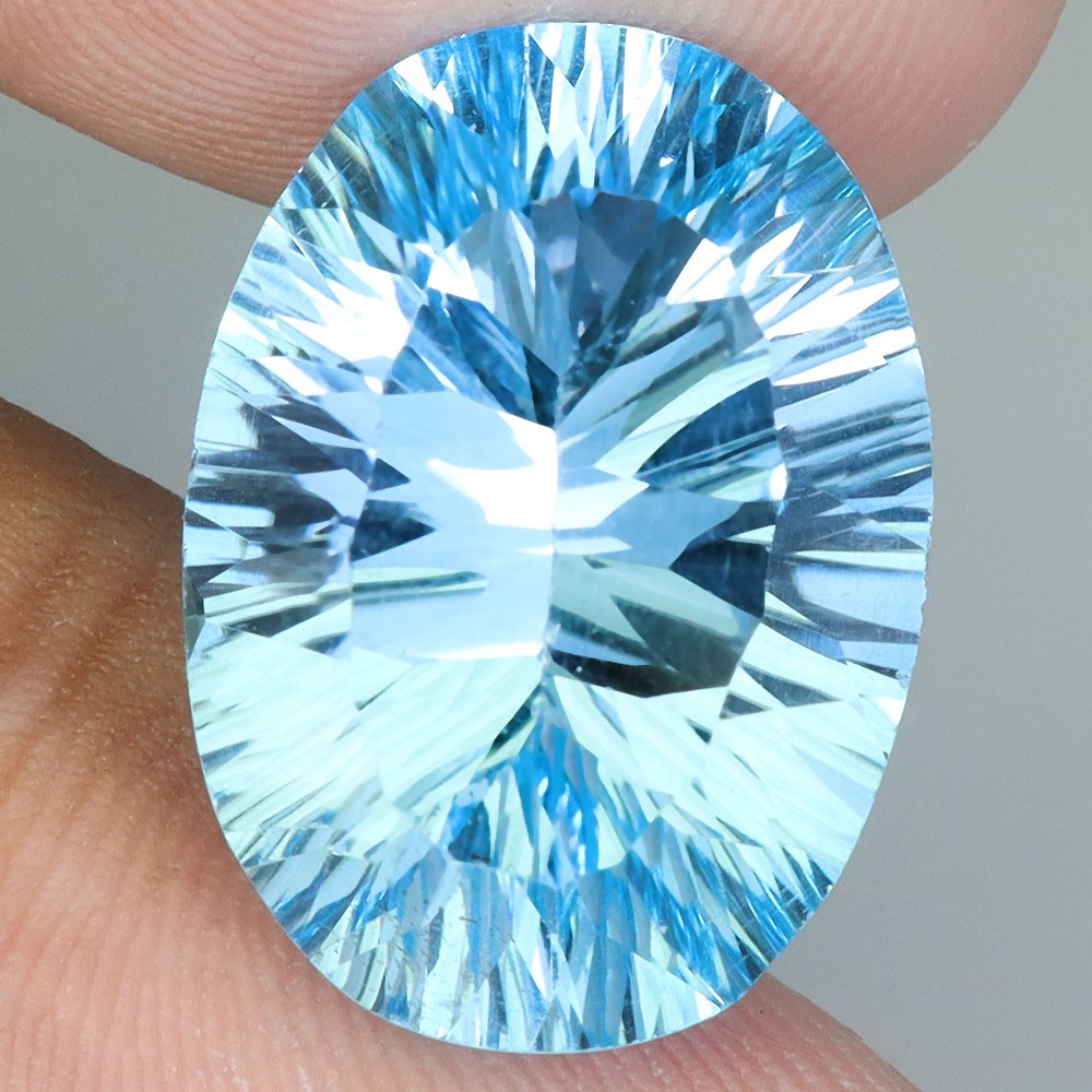 Oval Concave Cut Swiss Blue Topaz 15.90ct 19x13mm Marvelous Gem Full Fire