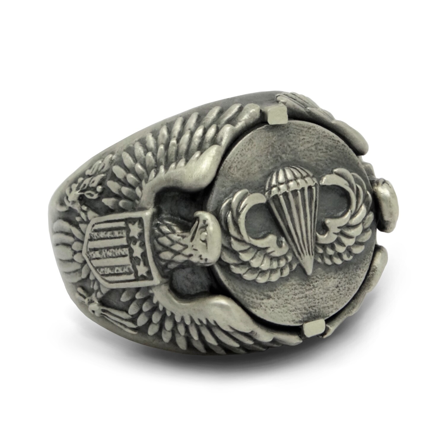 Airborne Army Parachutist American Eagle Sterling Silver Biker Men’s Ring