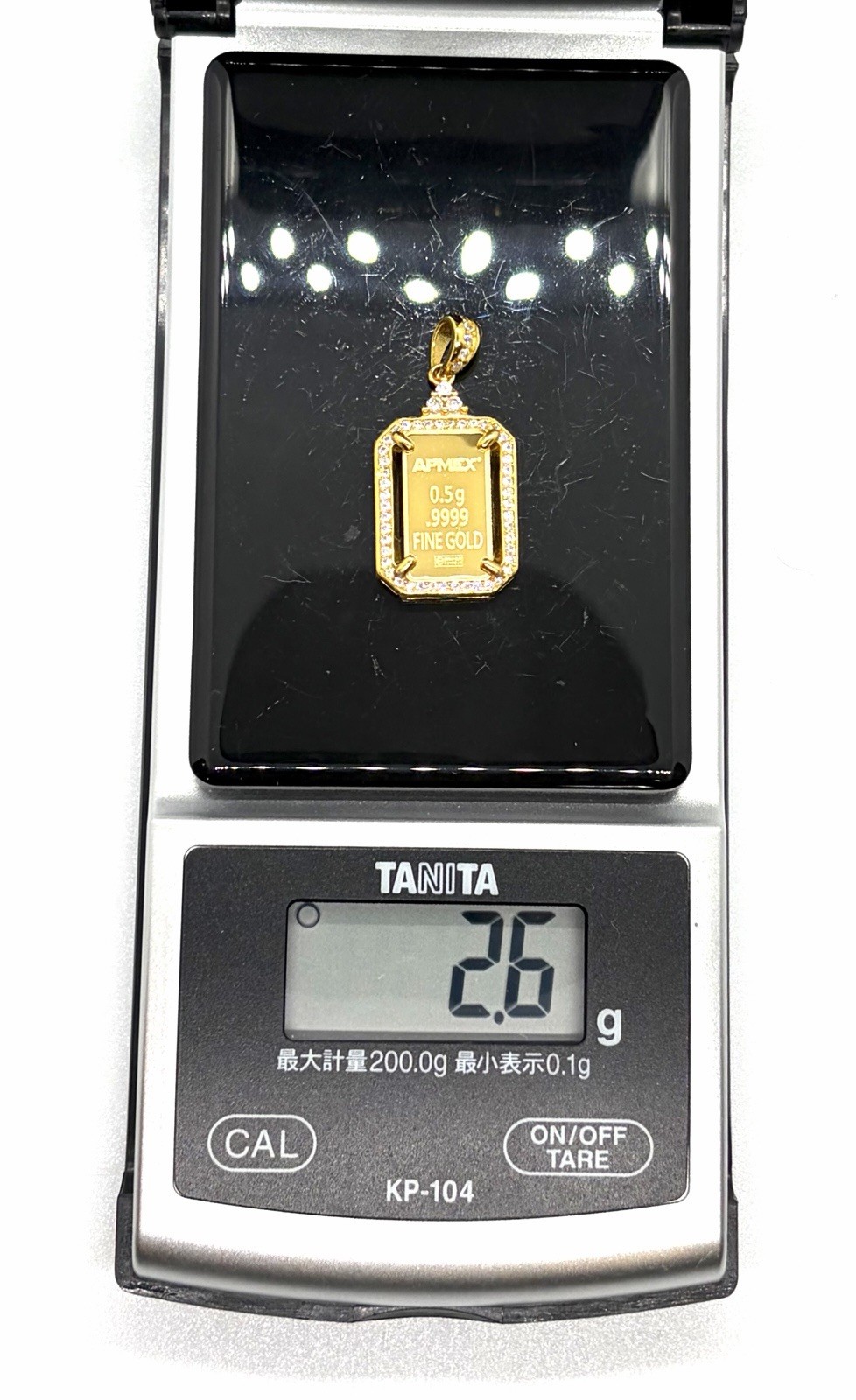 APMEX 24K Pure Gold Ingot 0.5g Pendant 925 Sterling Silver Gold Plated CZ Frame