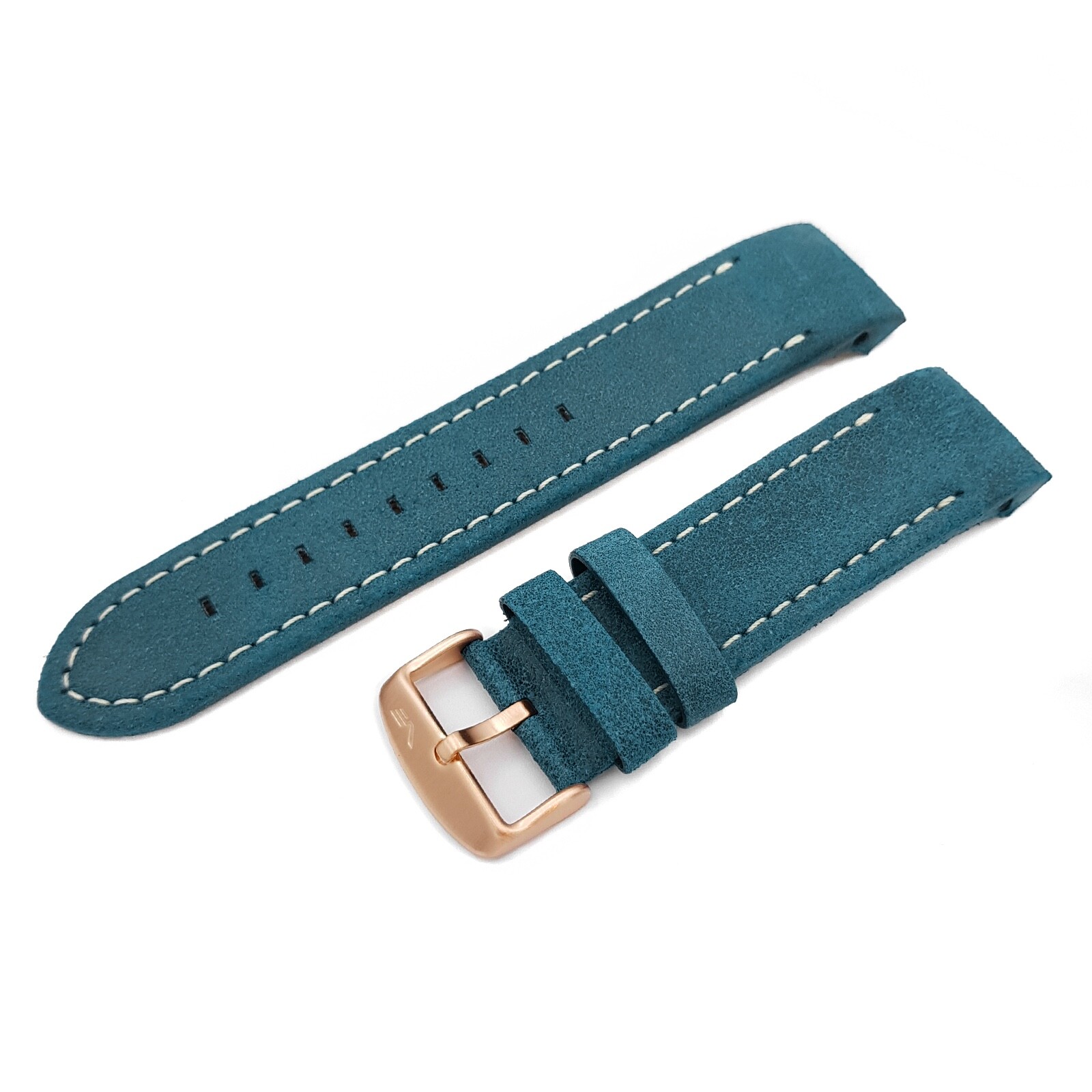 Vostok-Europe Anchar 24mm Leather Strap – Teal with White Stitching, Rose Buckle