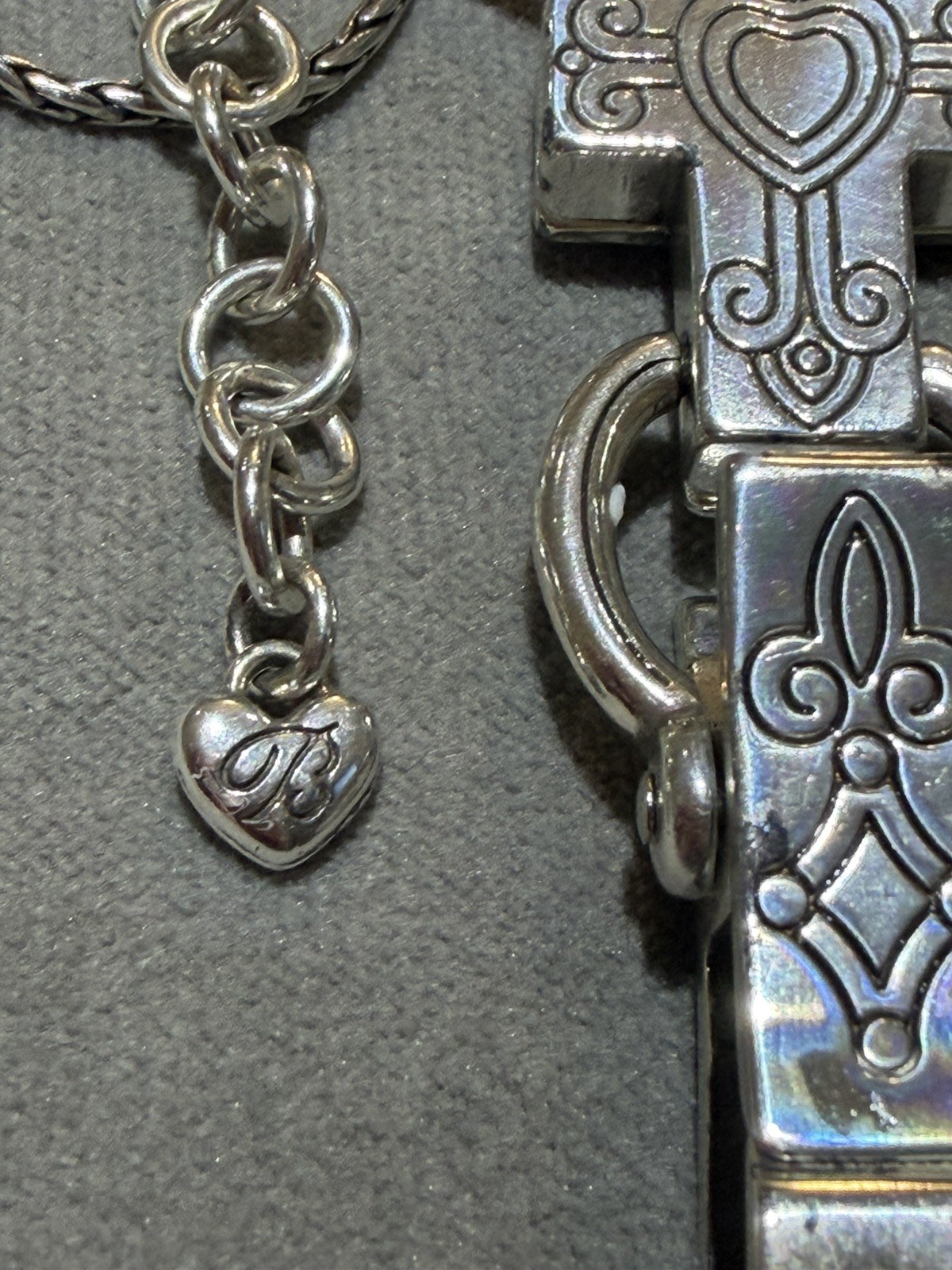 Vintage Brighton Seville Two-Tone Cross Lanyard Badge ID Holder Necklace Signed