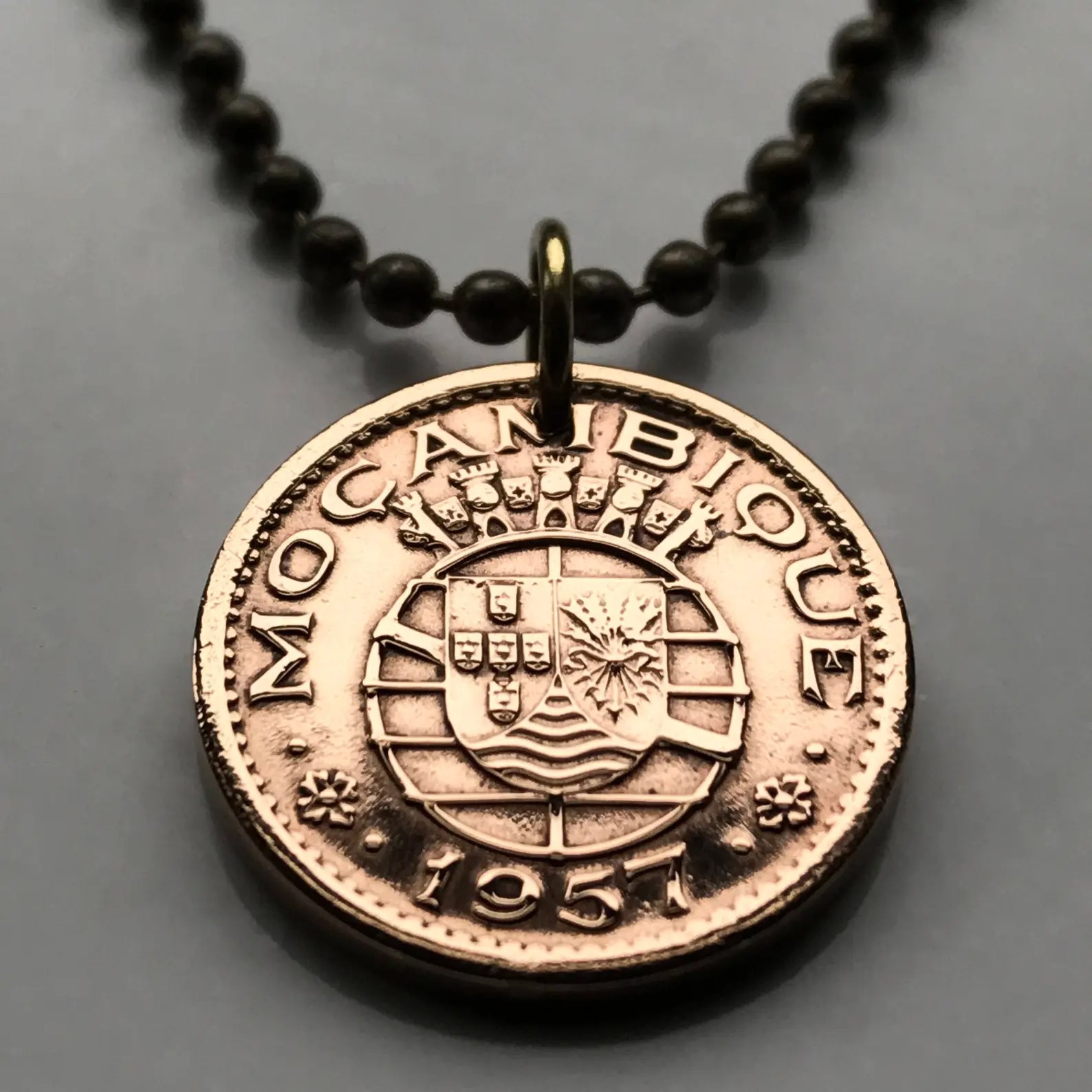 1957 Portuguese Mozambique 50 Centavos coin pendant Maputo Matola Africa n001147