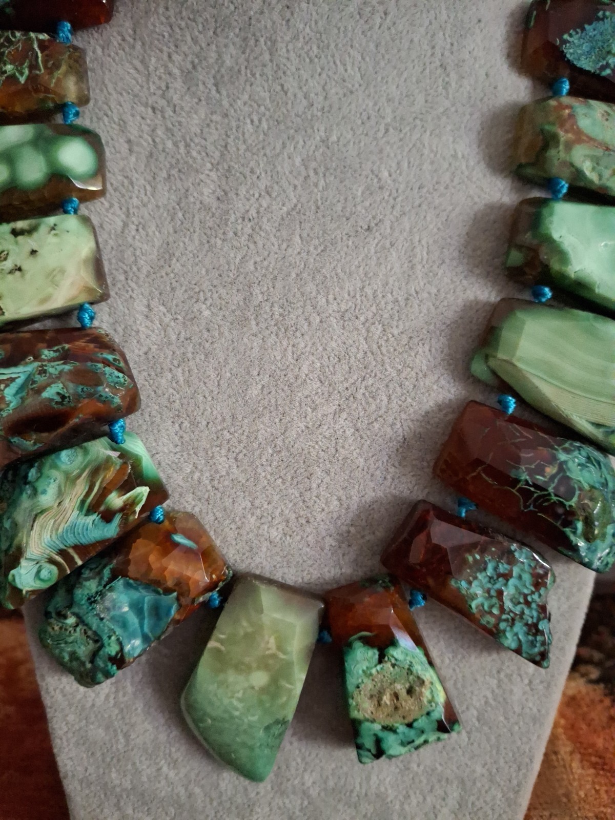 Lucas Lameth LUC CN Signed SS925 Turqouis Agate Large Bib Beautiful Necklace Vtg