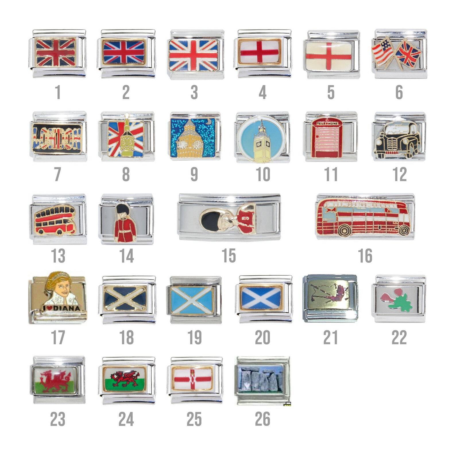 London United Kingdom 9mm Italian Charm, Fits 9mm classic Italian charm bracelet