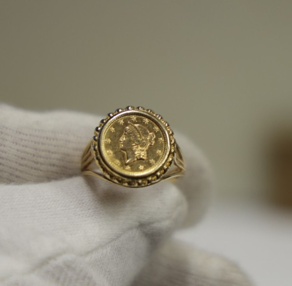 1851 US $1 Gold Piece Type 1 in 14k Ring Size 7 1/2 6.51 Grams