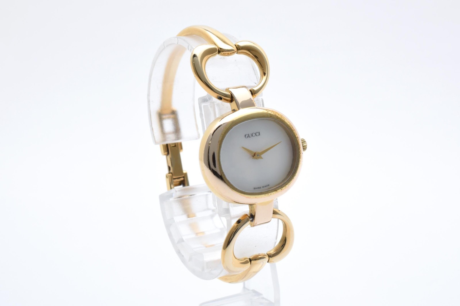 Gucci 1600 White Dial Gold Horsebit Bangle Ladies Watch w/Box Works #7