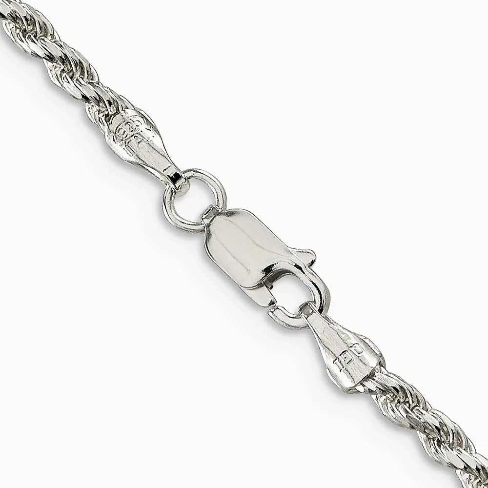 Sterling Silver 2.75mm Diamond-Cut Rope Chain Necklace 16″-36″