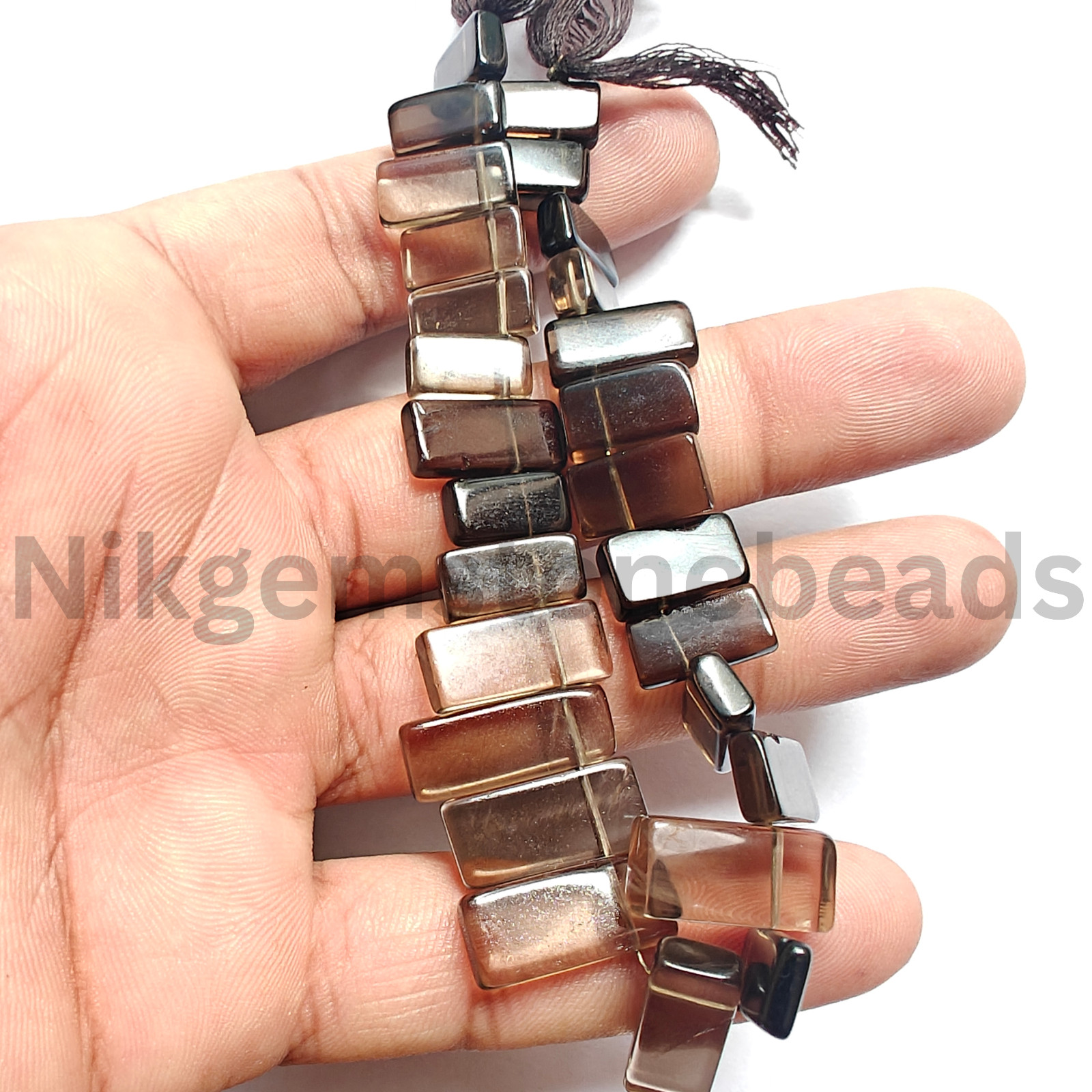 Natural Smokey Quartz Stone, Smooth & Plain Rectangle Cut Beads, 11.50-19.00 MM.