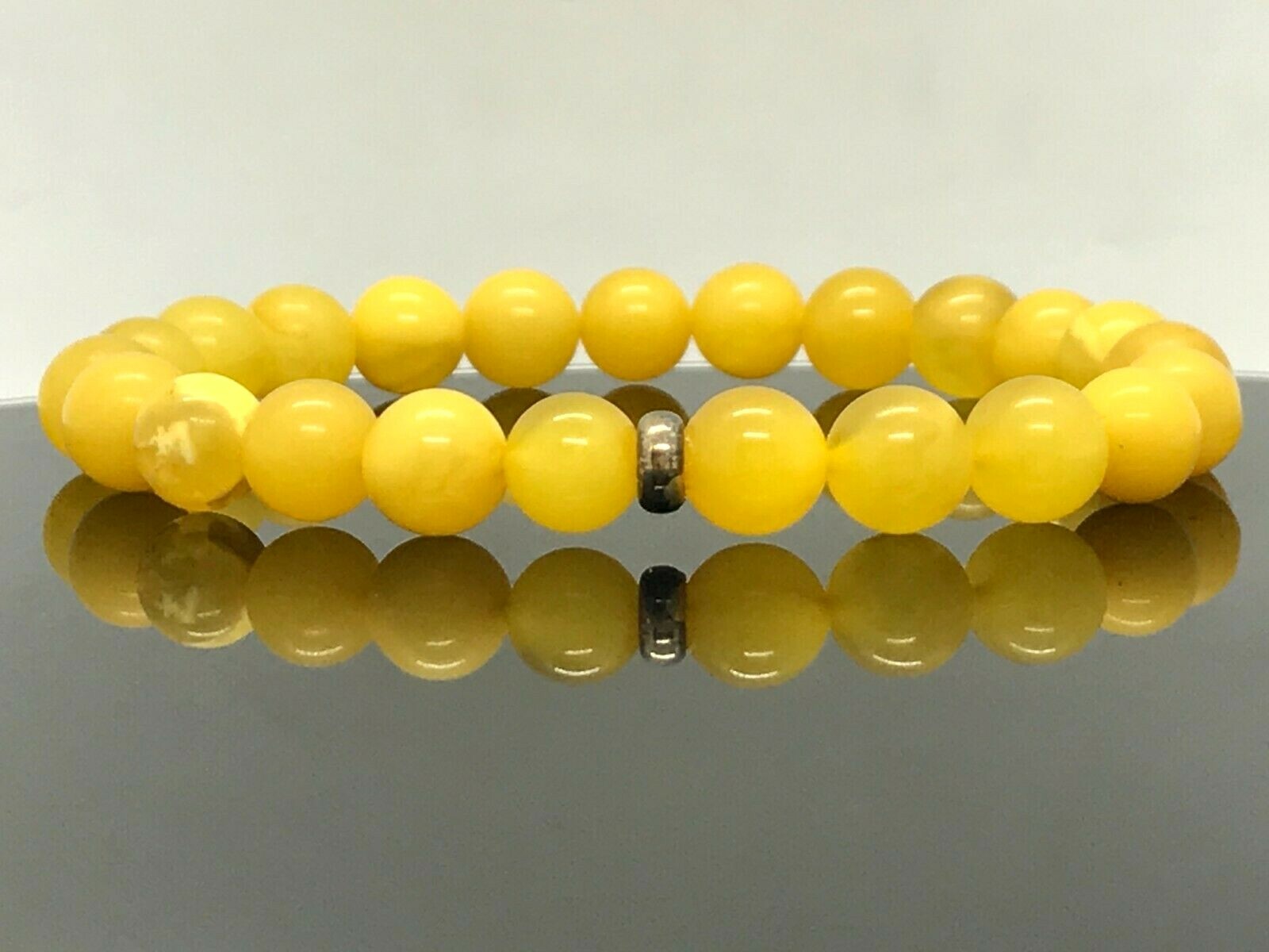 AMBER BRACELET Round Natural Baltic Amber Beads Egg Yolk Yellow Ladies 6,4g A104