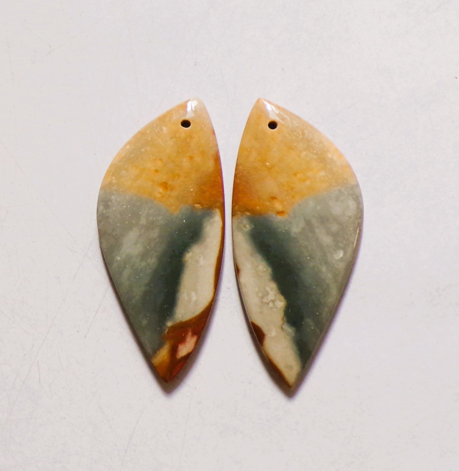 38.65 Cts Natural Polychrome Jasper Drilled Cabochon Pair Gemstone 41X18MM 72