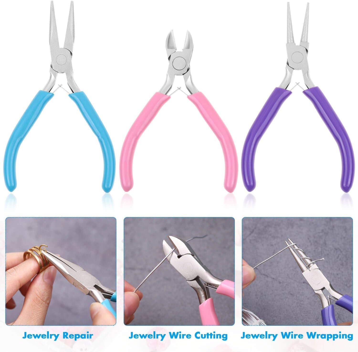 Heavy-Duty Jewelry Pliers Set with Ergonomic Rubber Handles – 3 Tools Included