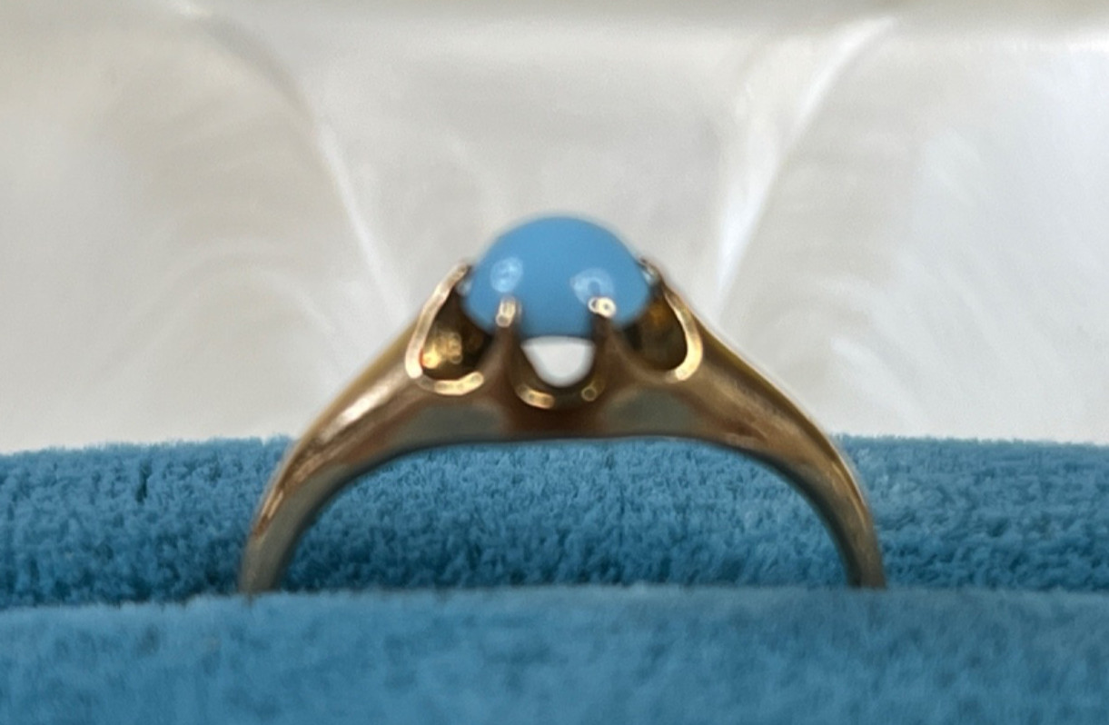 1890’s Victorian 14k Persian Robin’s Egg Turquoise Antique Belcher Ring Sz 5.75