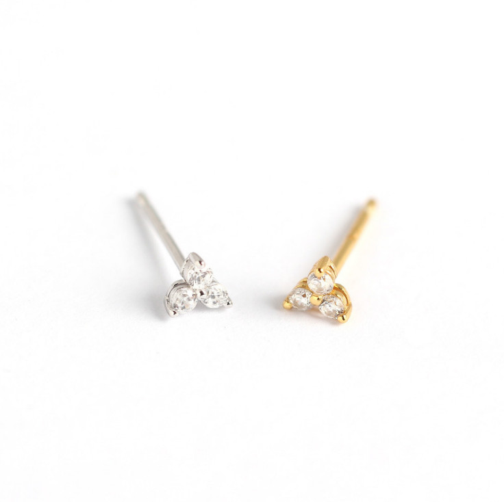 14K Gold Sterling Silver Lovely Adorable Tiny Triangle CZ Stud Earrings 4mm AJ