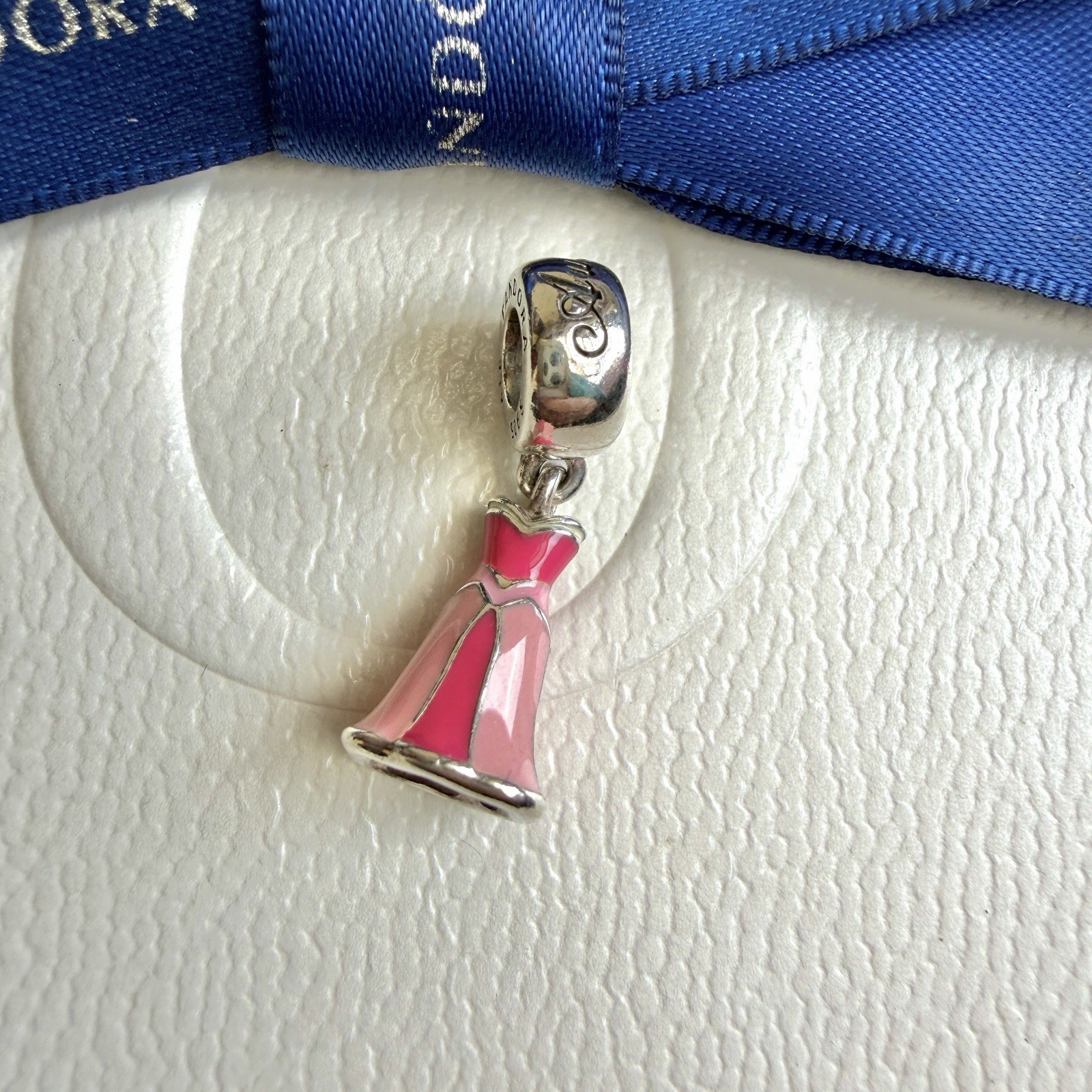 Authentic Pandora Silver Disney Aurora’s Dress Pink Enamel Charm #791921ENMX