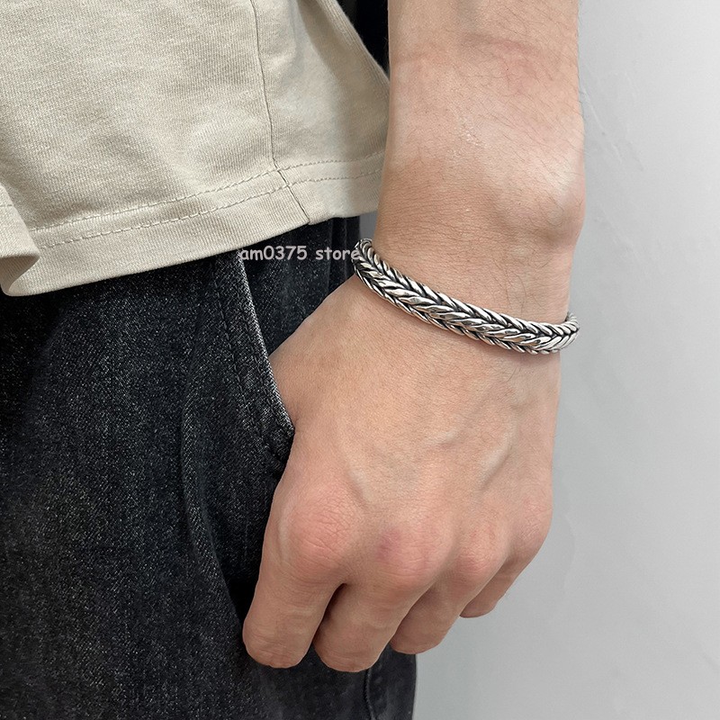 Real 925 Sterling Silver Weave Bracelet Women Men’s Polish 9mm Wheat Link Chain