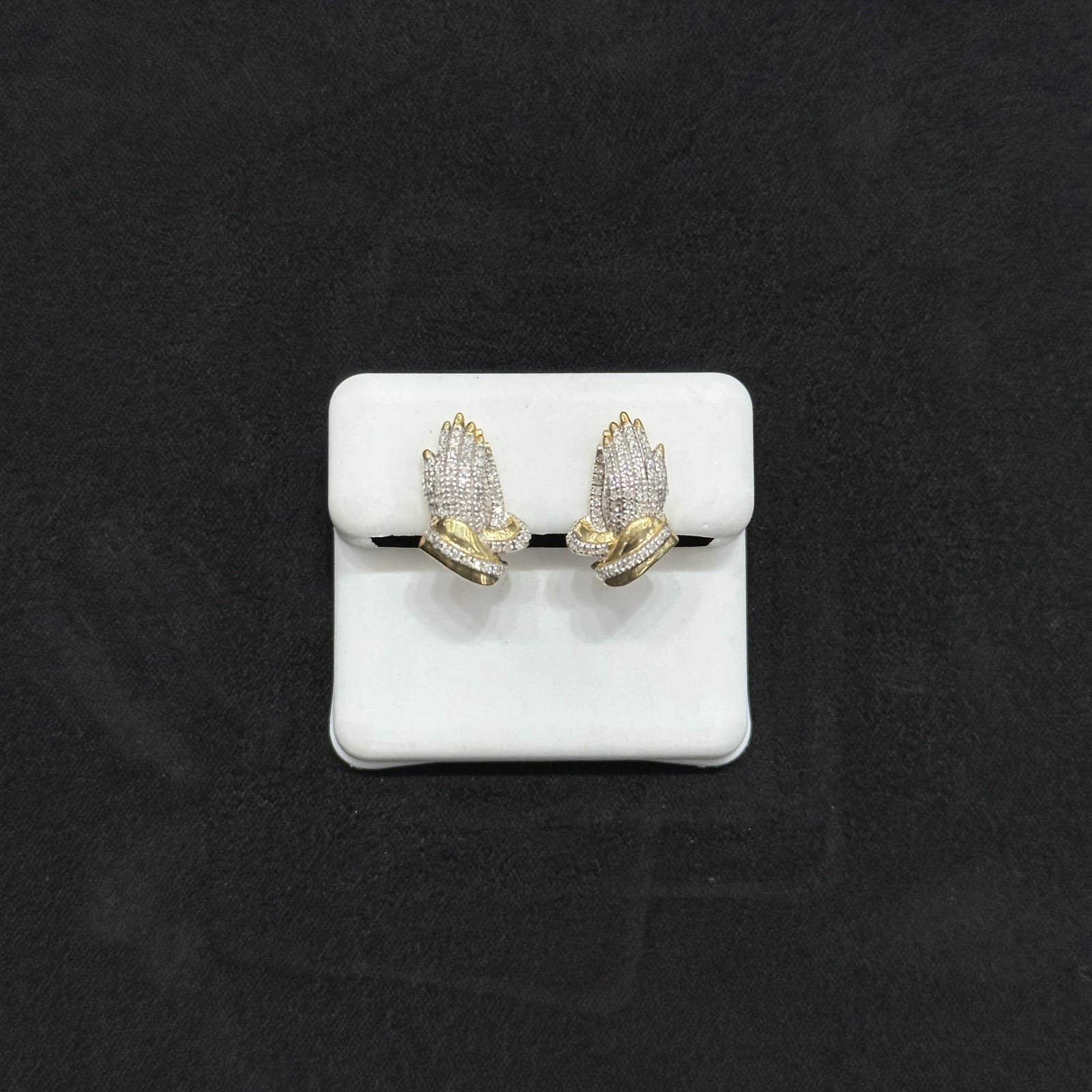 Genuine Natural Diamond Praying Hands Stud Earrings 0.29 CTW 10k Real Gold
