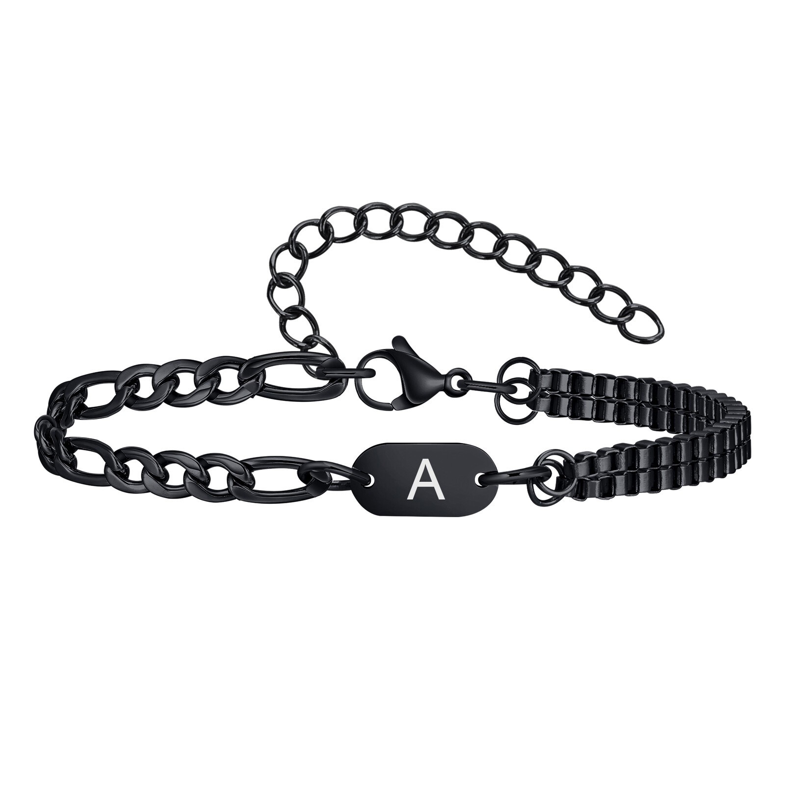 A-Z Initial Bracelets for Men Women Figaro Chain Box Link Bracelets Classic