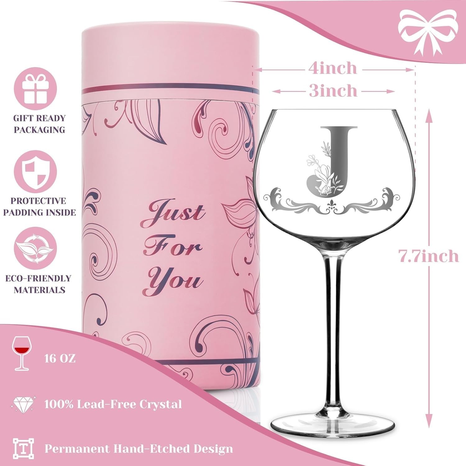 Personalized Monogram Gifts Women Customized Initial A-Z Wine Glass Unique