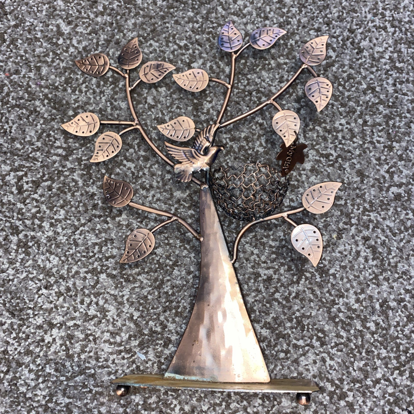 Vintage Bronze Finish Jewelry Tree Necklace Holder Birds, Nest Leaves