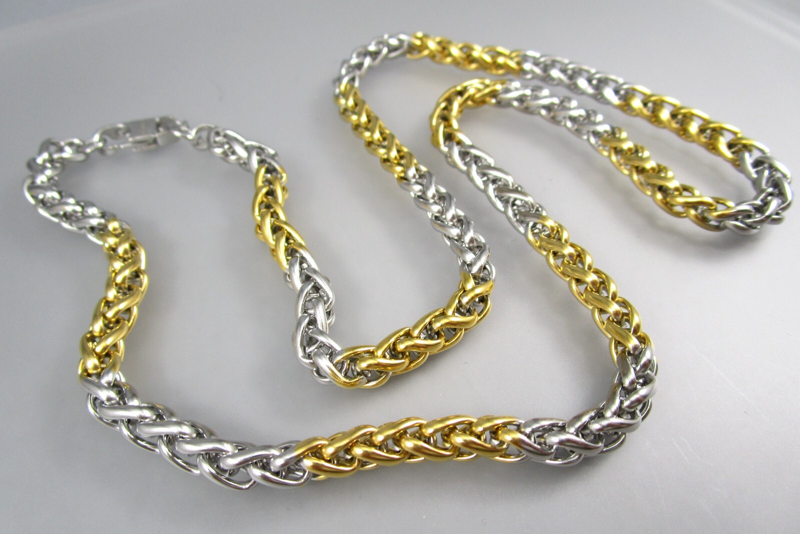 Signed YAMI Mixed Metal 23″ Braided Wheat Chain Necklace 6612