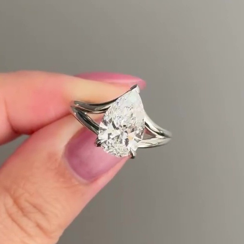 1.90 CT Pear Cut Moissanite Solitaire Engagement Ring In 14k White Gold Plated