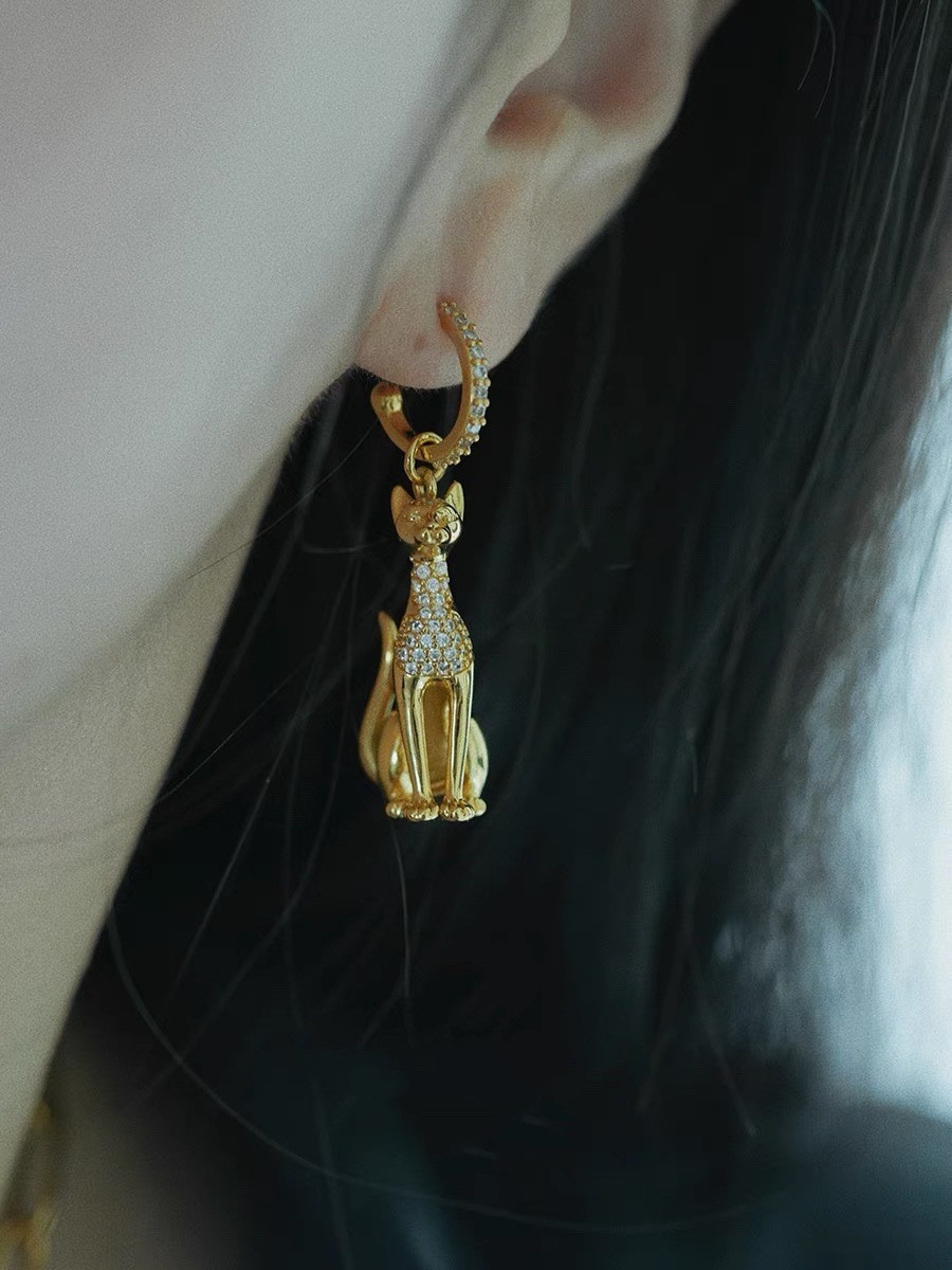 14K Gold Plated Egyptian Cat Fashion Charms Octopus Drop Dangle Hoop Earrings