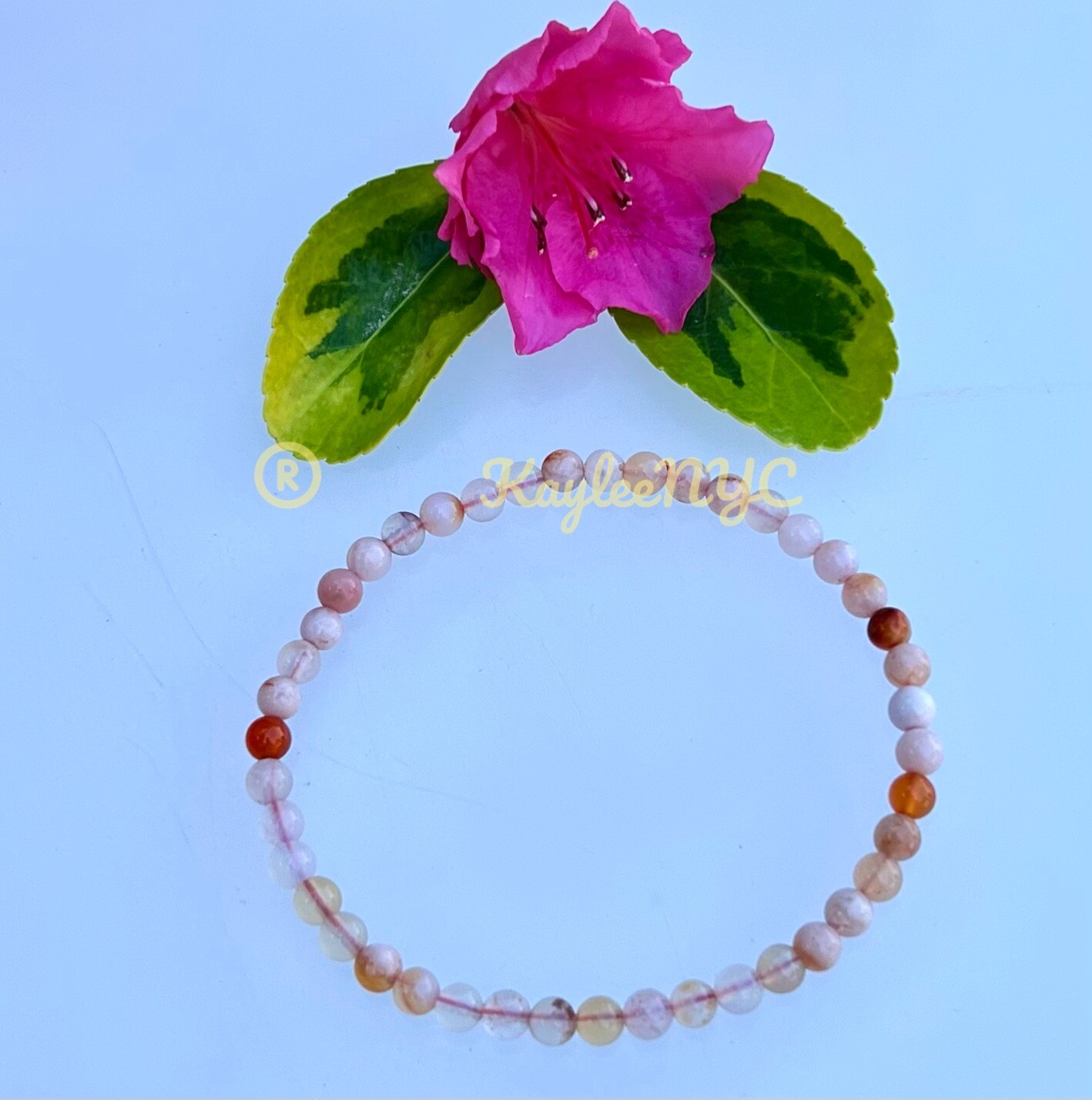 Wholesale Lot 6 Pcs Natural Flower Agate 4mm 7.5” Crystal Stretch Bracelet