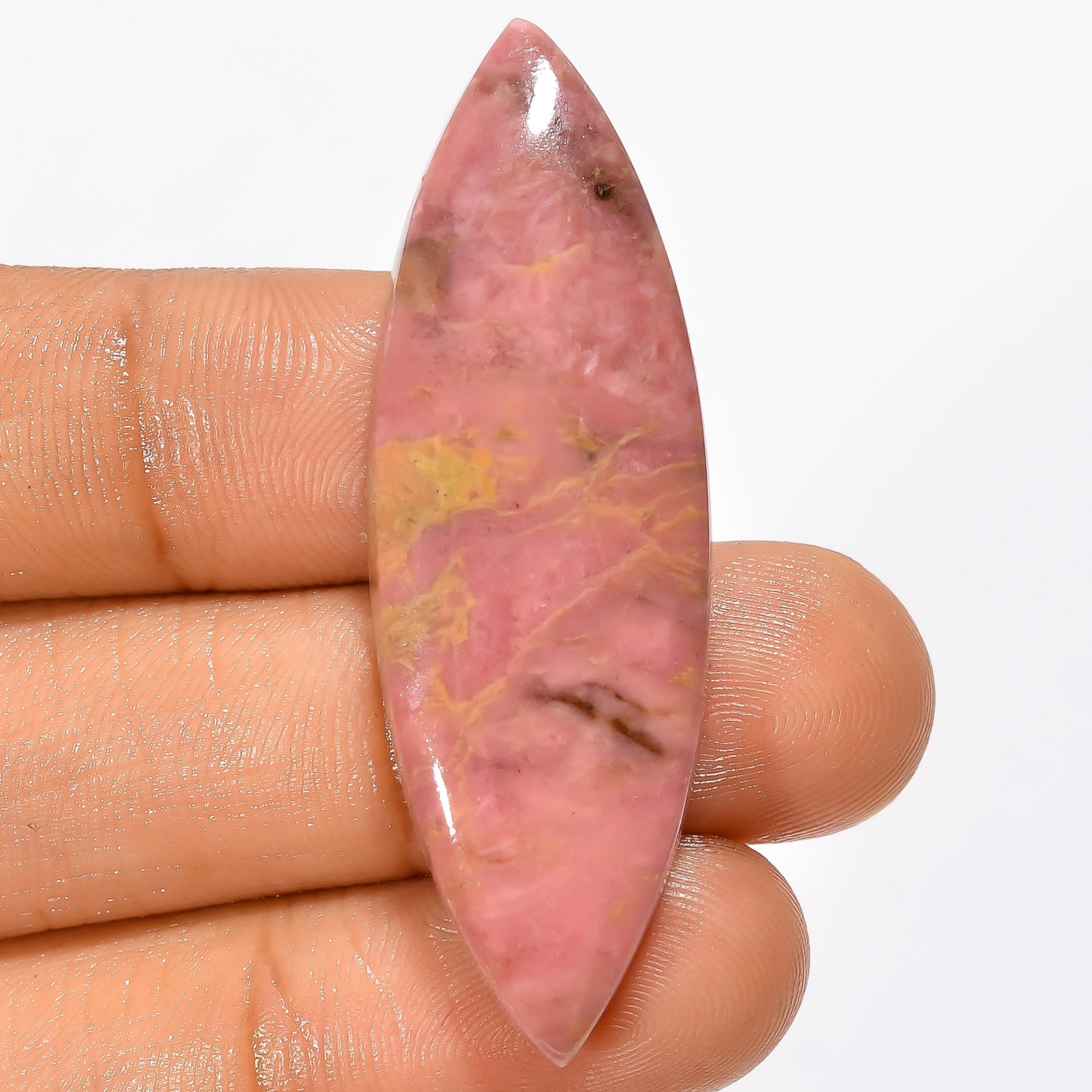 100% Natural Rhodonite Marquise Shape Cabochon Gemstone 42.5 Ct 47X15X4mm X13312