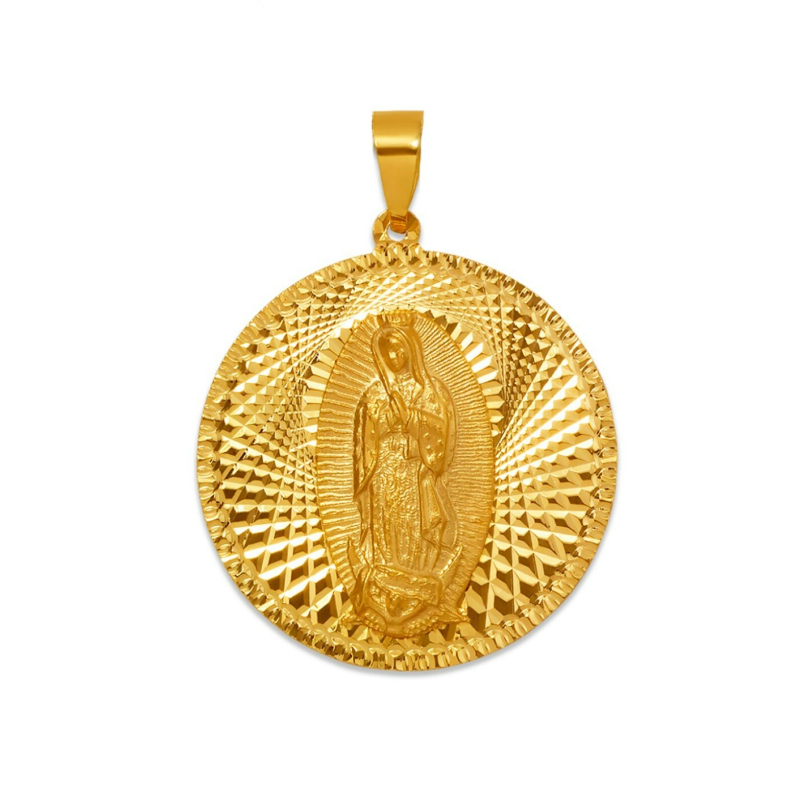 Virgin Mary Miraculous Medal Solid 14K Real Gold Our Lady of Guadalupe Pendant
