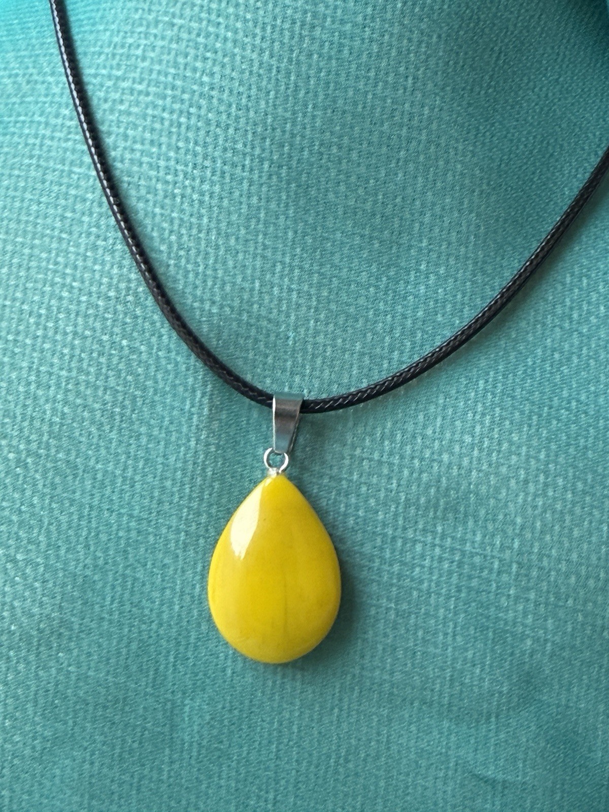 Mustard Yellow Jasper Pendant Necklace 19in Black Cord Dark Academia Mid-Century