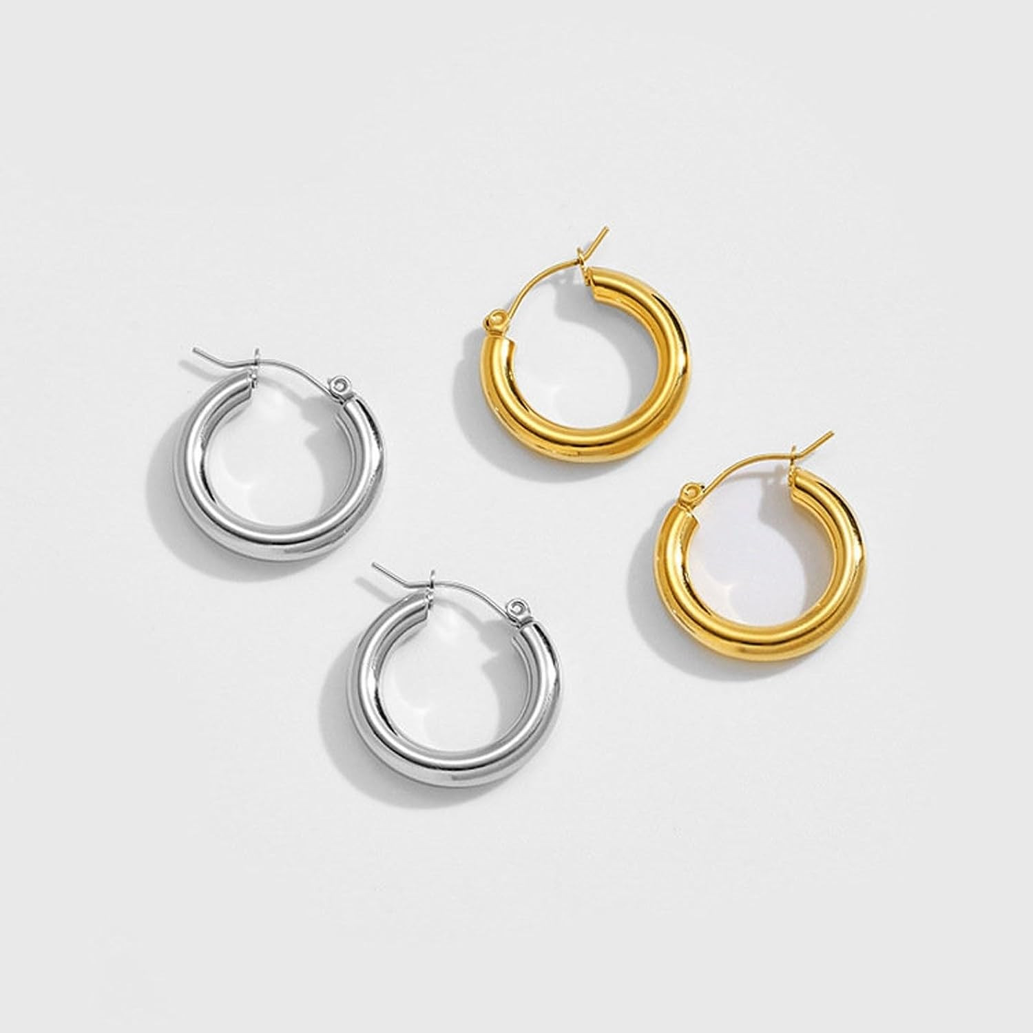 Chunky Gold Hoop Earrings for Women, Dainty Gold Hoops Earrings 14K Gold Plated