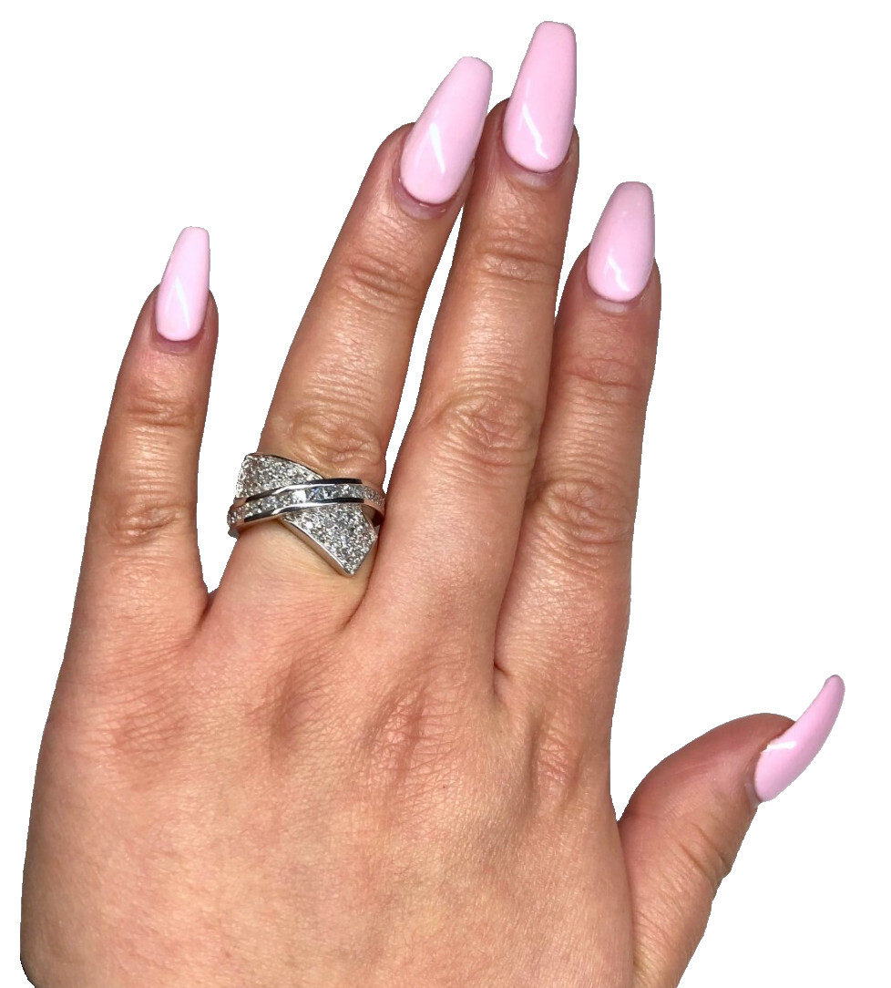NEW 18k White Gold Crossover Ring, 1.35ctw Natural Diamonds (Size 7.5) 9.6 gram