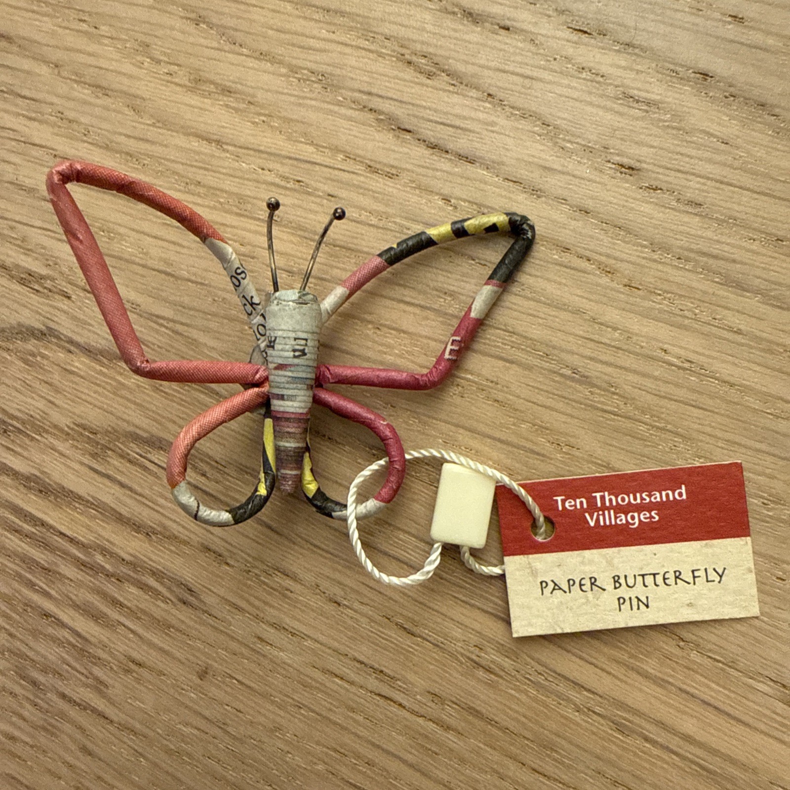 Ten Thousand Villages Butterfly Pin Paper Wings Brooch