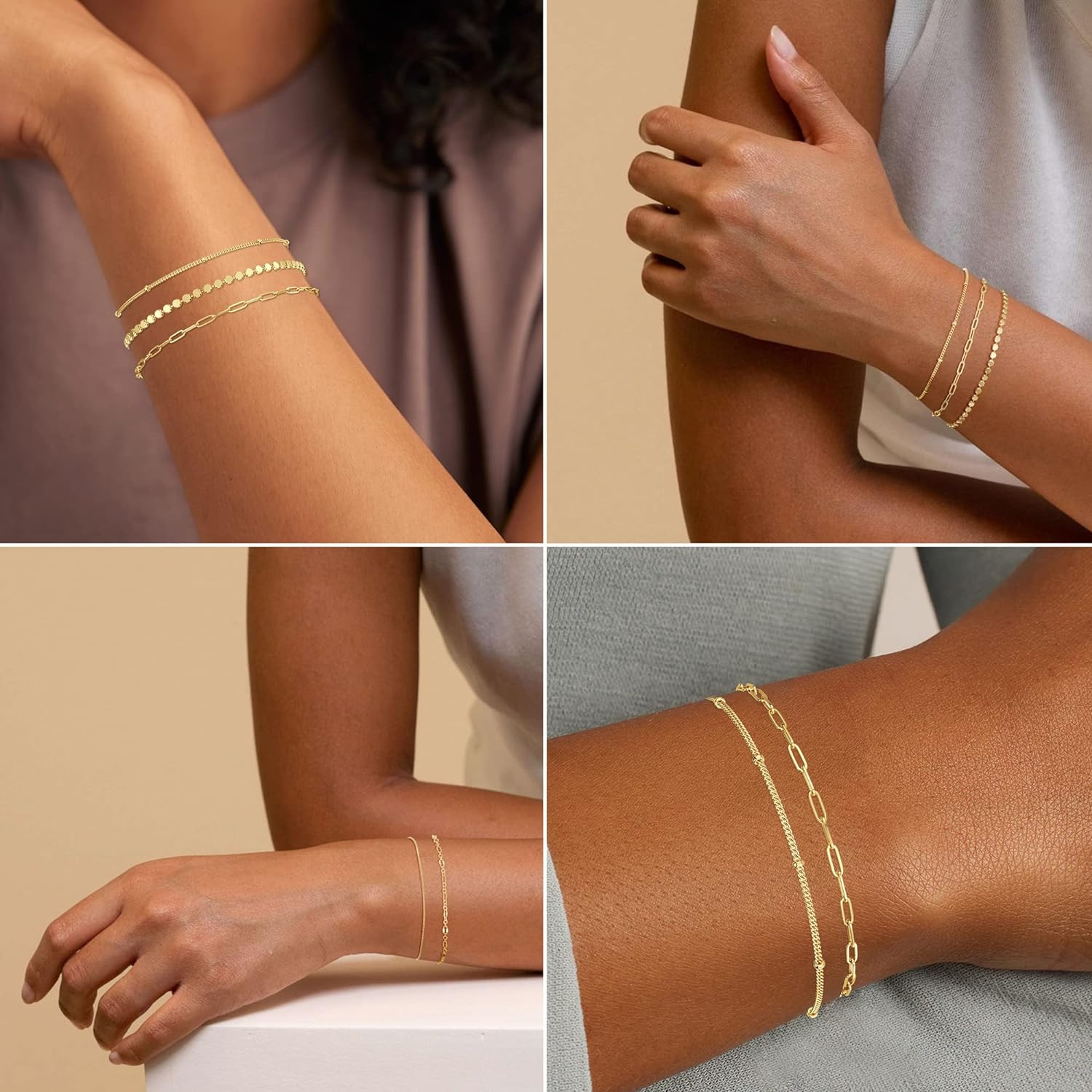 Gold Bracelets for Women, 14K Dainty Gold Plated Stackable Bracelets for Women T