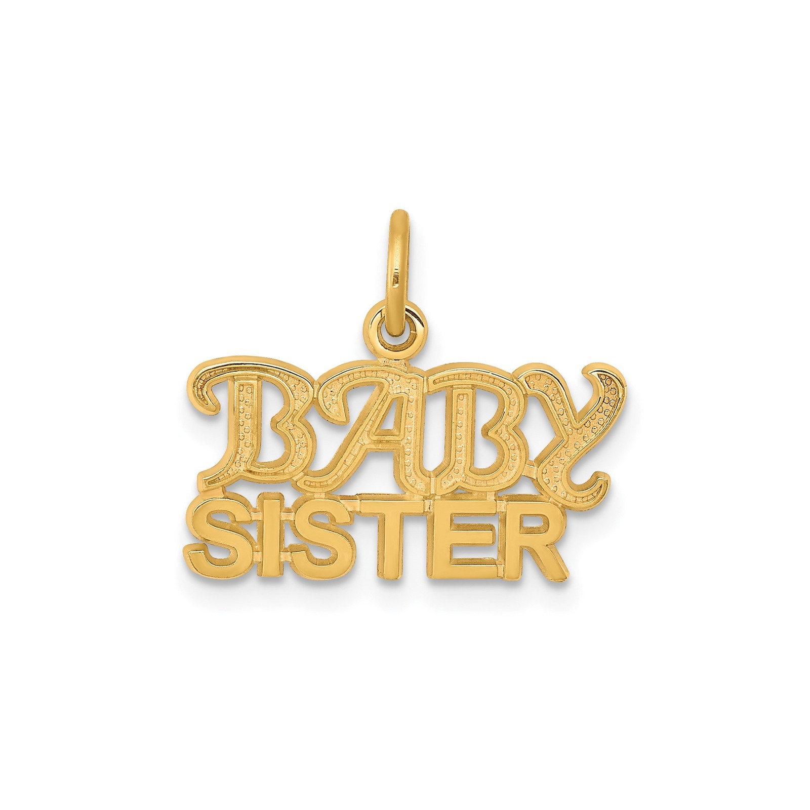 10k Yellow Gold Baby Sister Pendant Bold Font Symbolic Jewelry for Women Girls