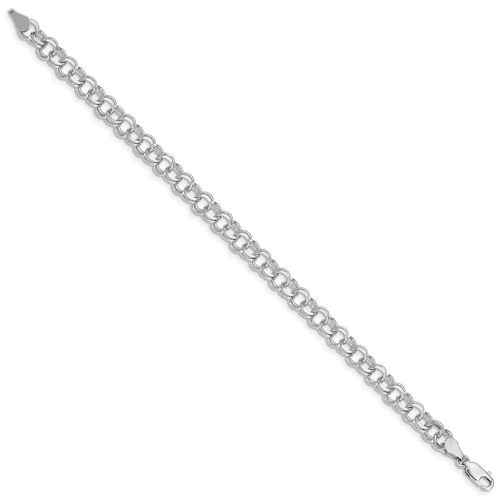 14k White Gold 6mm Solid Double Link Charm Bracelet 8″