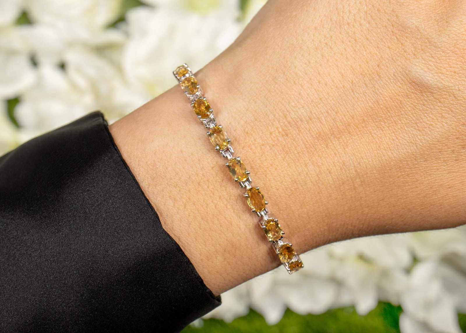 Natural Citrine Tennis Bracelet 9ct Oval Cut Sterling Silver 7.25 inch Women
