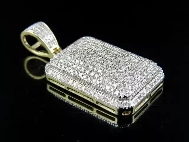 3CT Round Cut Lab Created Diamond Dog Tag Men’s Pendant 14K Yellow Gold Plated