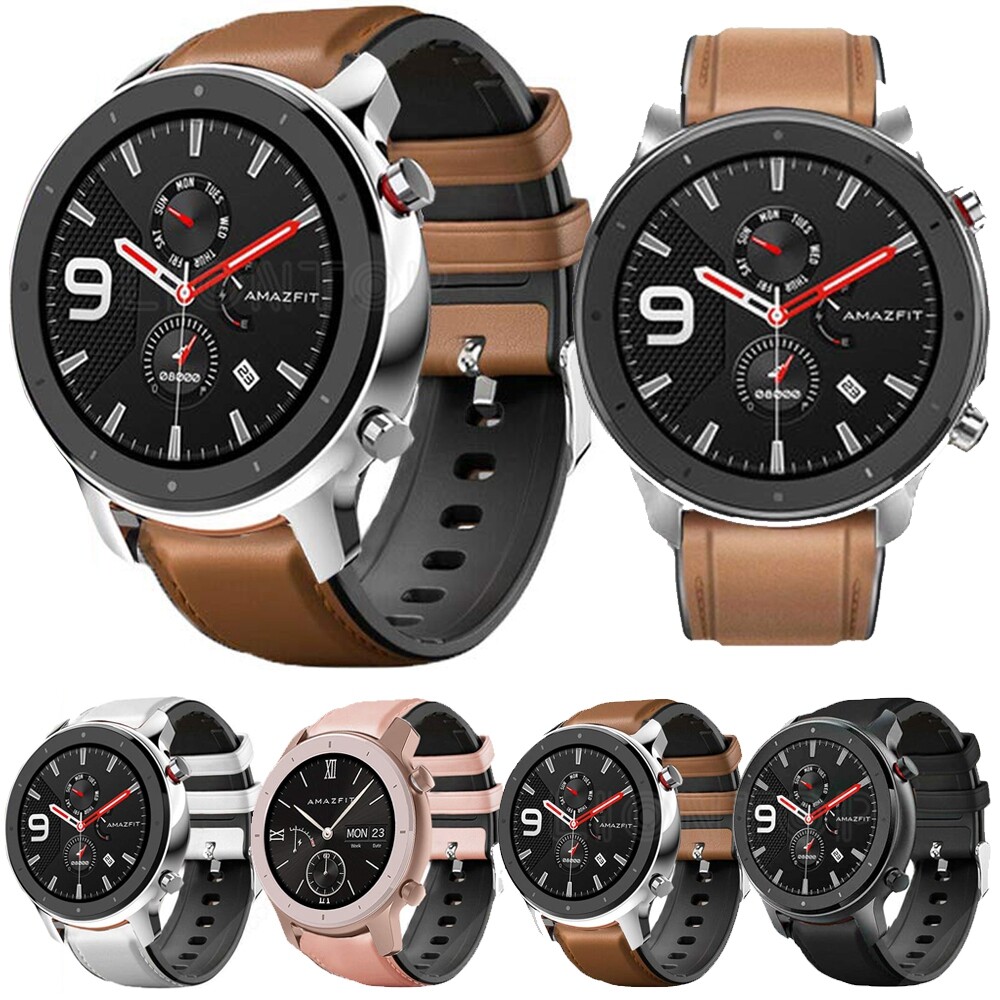 For Amazfit GTR 47mm Watch band Silicone+Genuine Leather Replacement Watch Strap