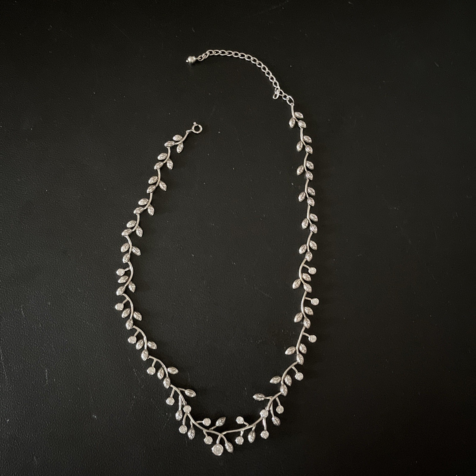 Sterling Silver Abstract Leaf & CZ Unique Necklace With 3” Adjustable Extender