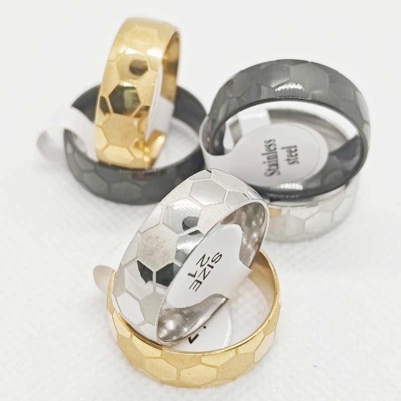 36Pcs 8mm Soccer Ball Pattern Stainless Steel Rings Inner Arc Etched Men Jewelry