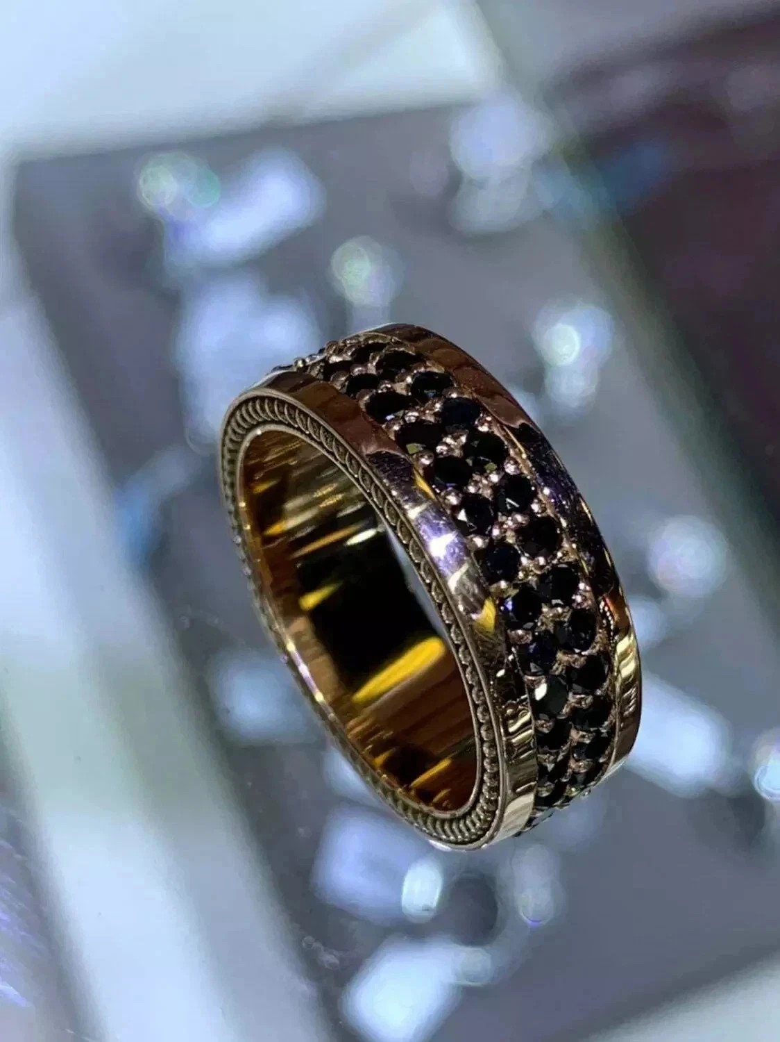 2Ct Lab Created Black Diamond 14K Yellow Gold Plated Men’s Wedding Ring Band