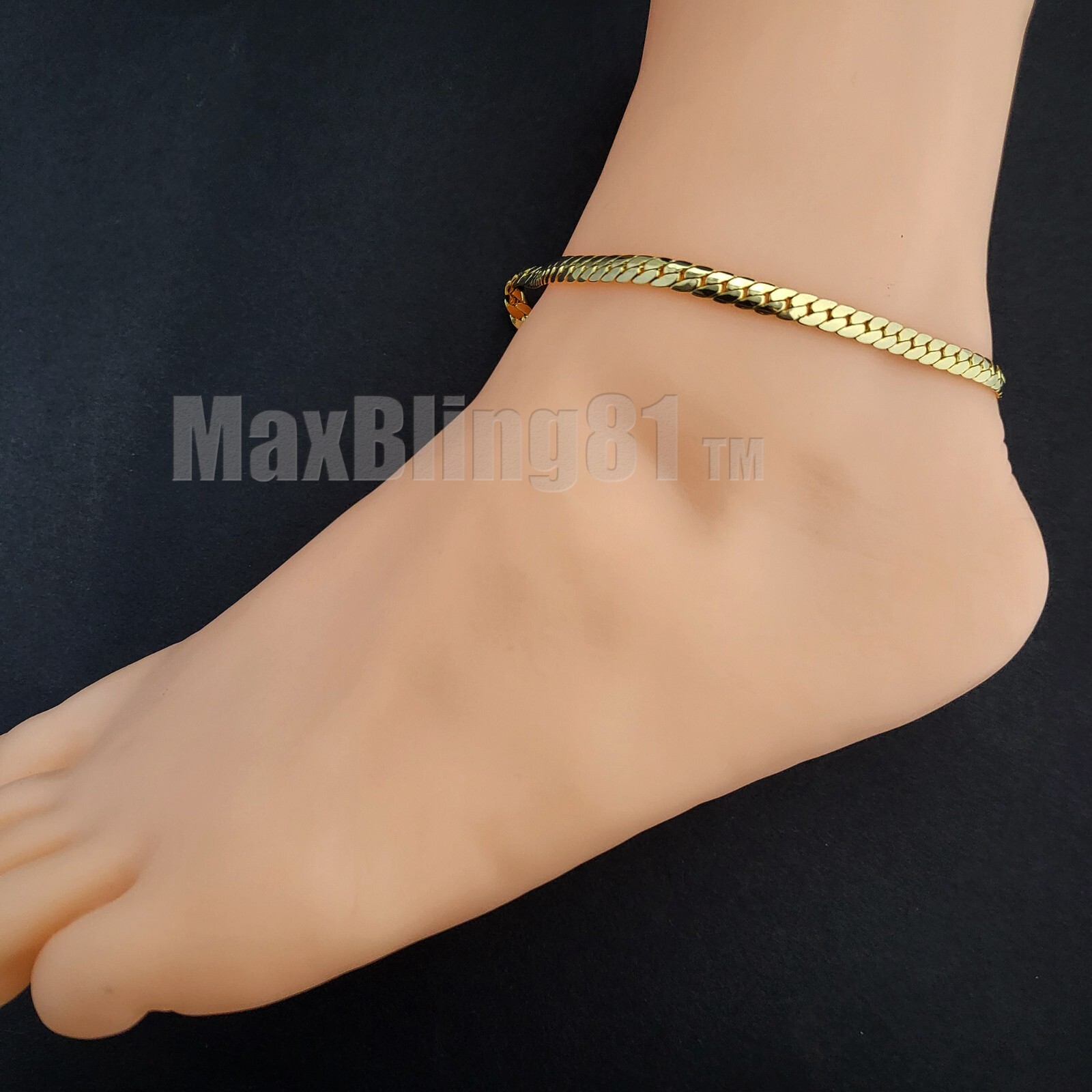 14K GOLD PLATED BRASS CUBAN CHAIN 5mm 10″ FASHION BLING ANKLET BRACELET CS-112