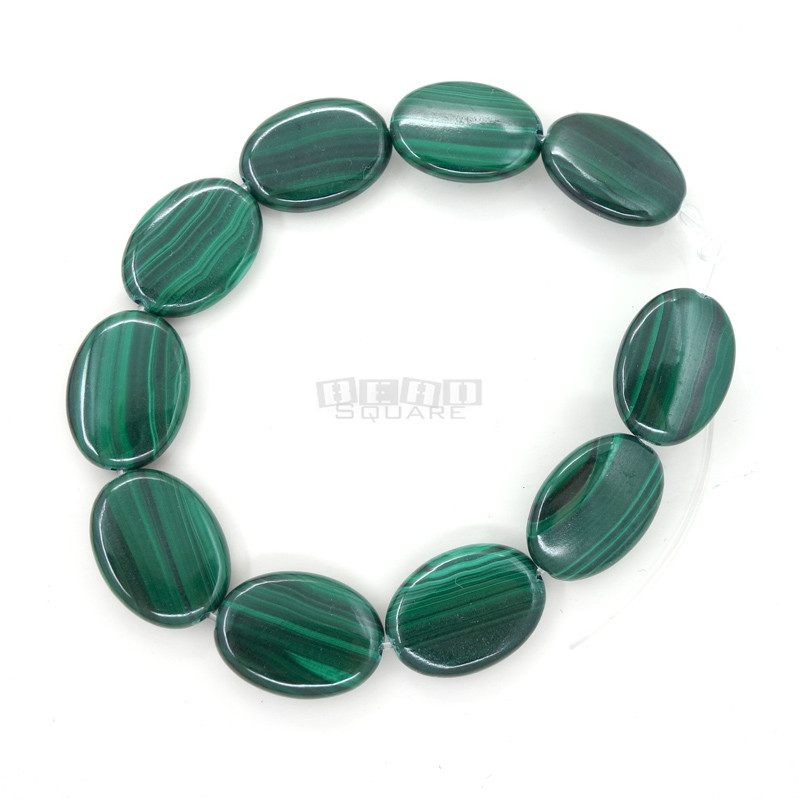 10 Natural Green Genuine Malachite Flat Oval Beads 13x18mm 7″ #26102