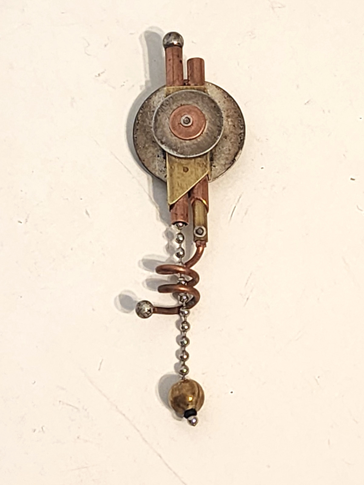 BETH PIVER Industrial Steampunk 3D Space Age Mixed Media Brooch Pin 3 1/2″