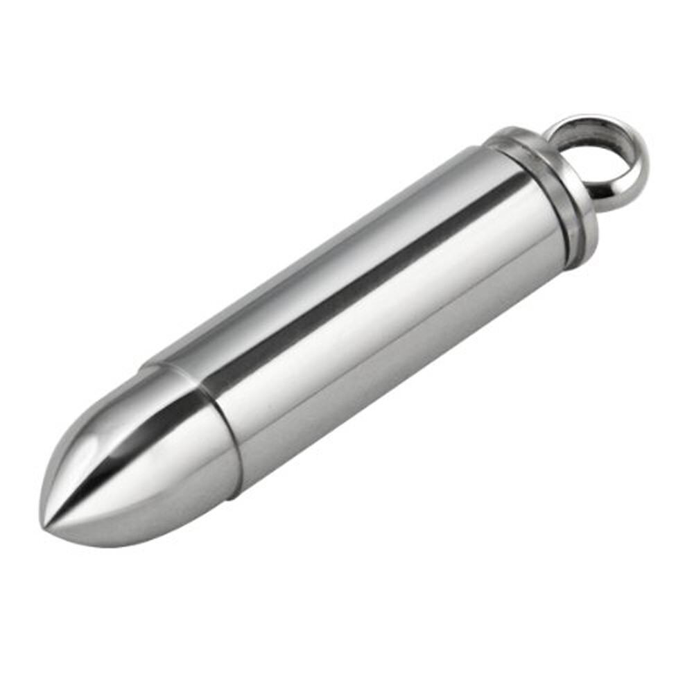 Mens Stainless Steel Open Bullet Pendant Necklace Pill Case Holder Male Jewelry