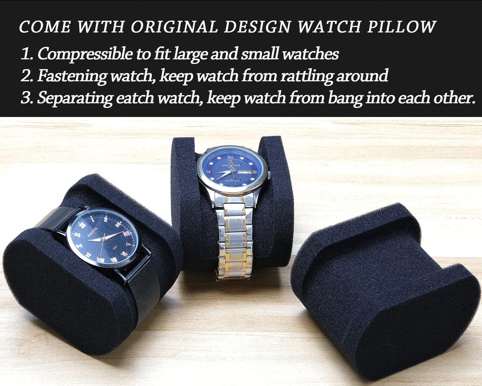 Hard Compact 2-Watch Roll Case – Secure Travel-Ready Holder with Soft Pillows