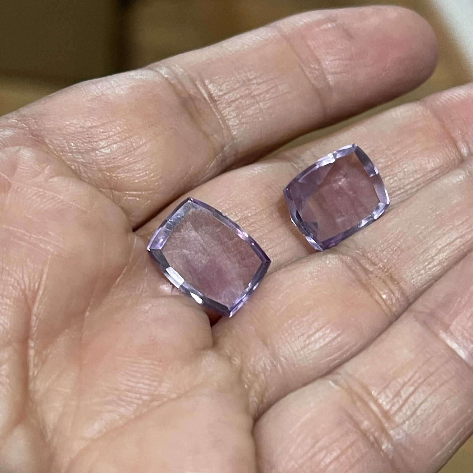 11.6ct 14.4c10.5×4.4mm Pair Pink Faceted Amethyst Rose Cut Cabochons Gems