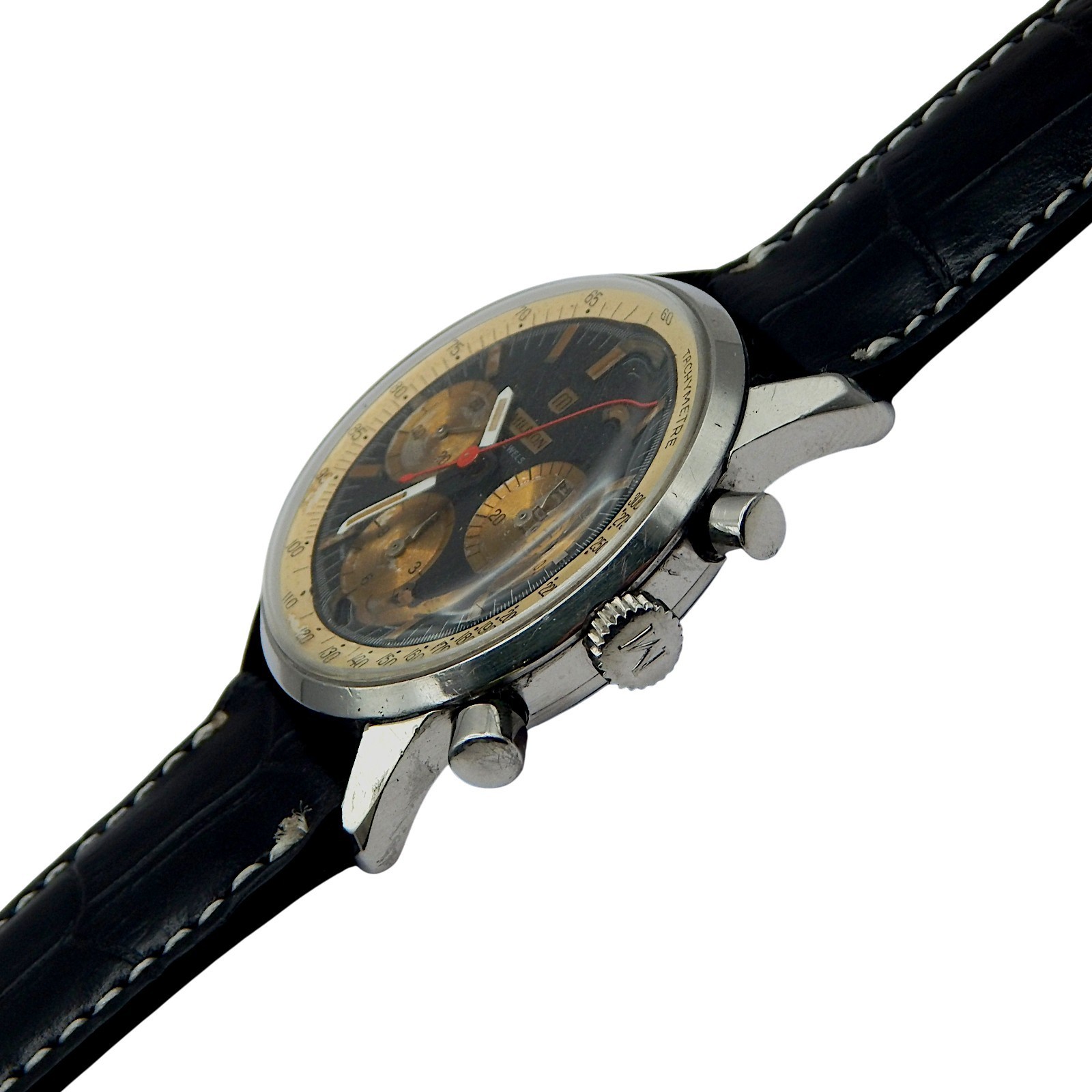 Vintage MILLION Valjoux 72 Chronograph Column Wheel Black Gilt Dial Serviced